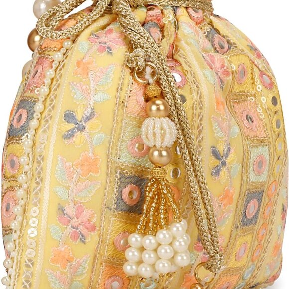 Indian Silk Evening Clutch Potli Bag for Weddings Festivals Gifts - Picture 3 of 6